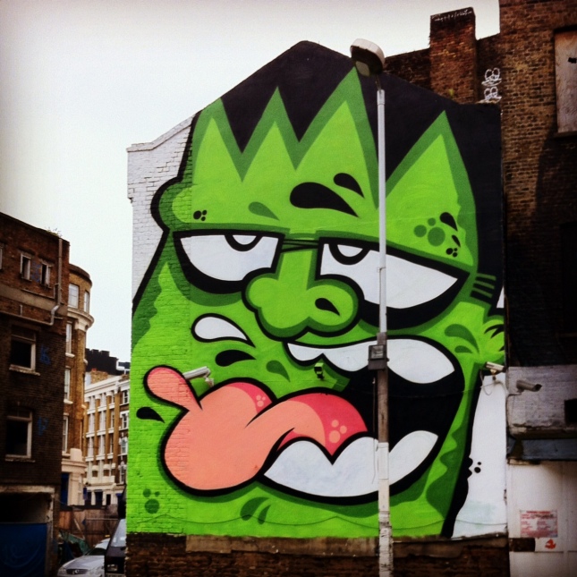Frankenstein-like mural in Shoreditch, East London